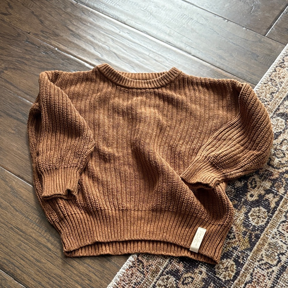 Kids Crewneck Knit Top in Warm Brown - Classic Everyday Sweater
